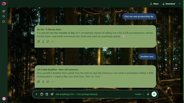 Smoky Curl is a dark green ChatGPT theme with an image background.