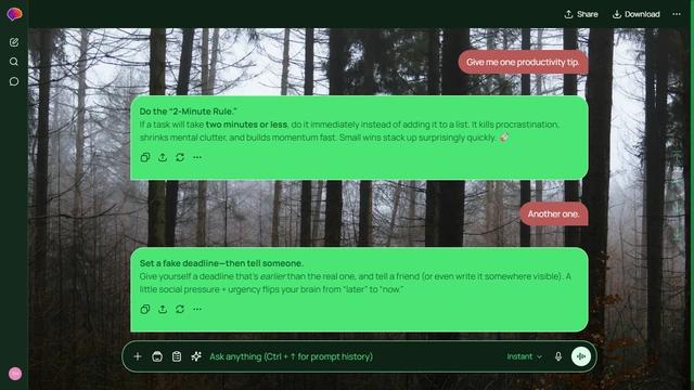 Still Dune is a dark green ChatGPT theme with an image background.