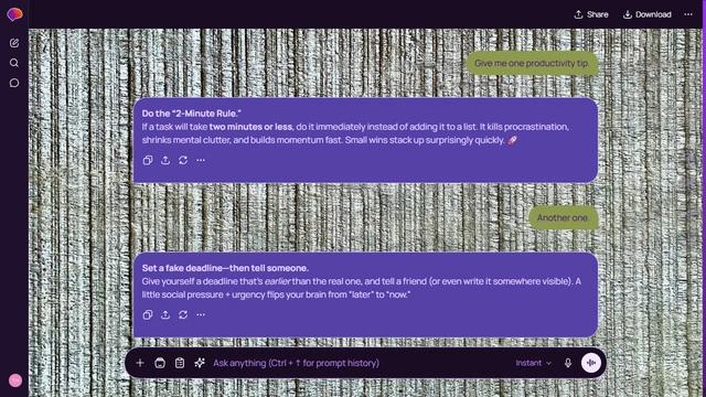 Sunlit Canvas is a dark purple ChatGPT theme with an image background.