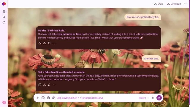 Sunlit Haze is a light fuchsia ChatGPT theme with an image background.