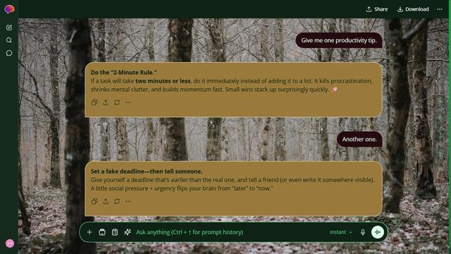 Windswept District is a dark green ChatGPT theme with an image background.