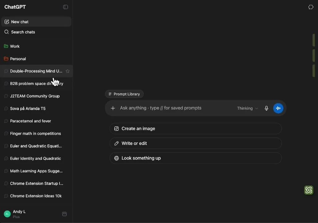 GPT Master official organizer demo with Work and Personal folders, saved prompts and a right-side minimap in ChatGPT